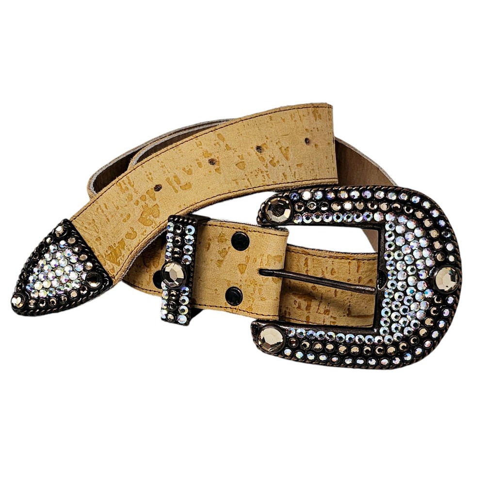 Vintage Michael Morrison Brown Suede Belt Brown Clear Tone Rhinestone Buckle